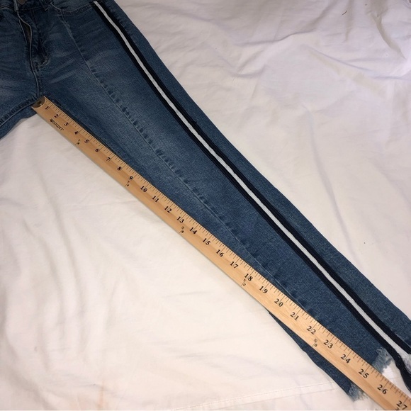 Black Label Size 5 28 Small Jeans Skinny Blue Raw Edge Stretch Racer Stripes - Picture 6 of 7